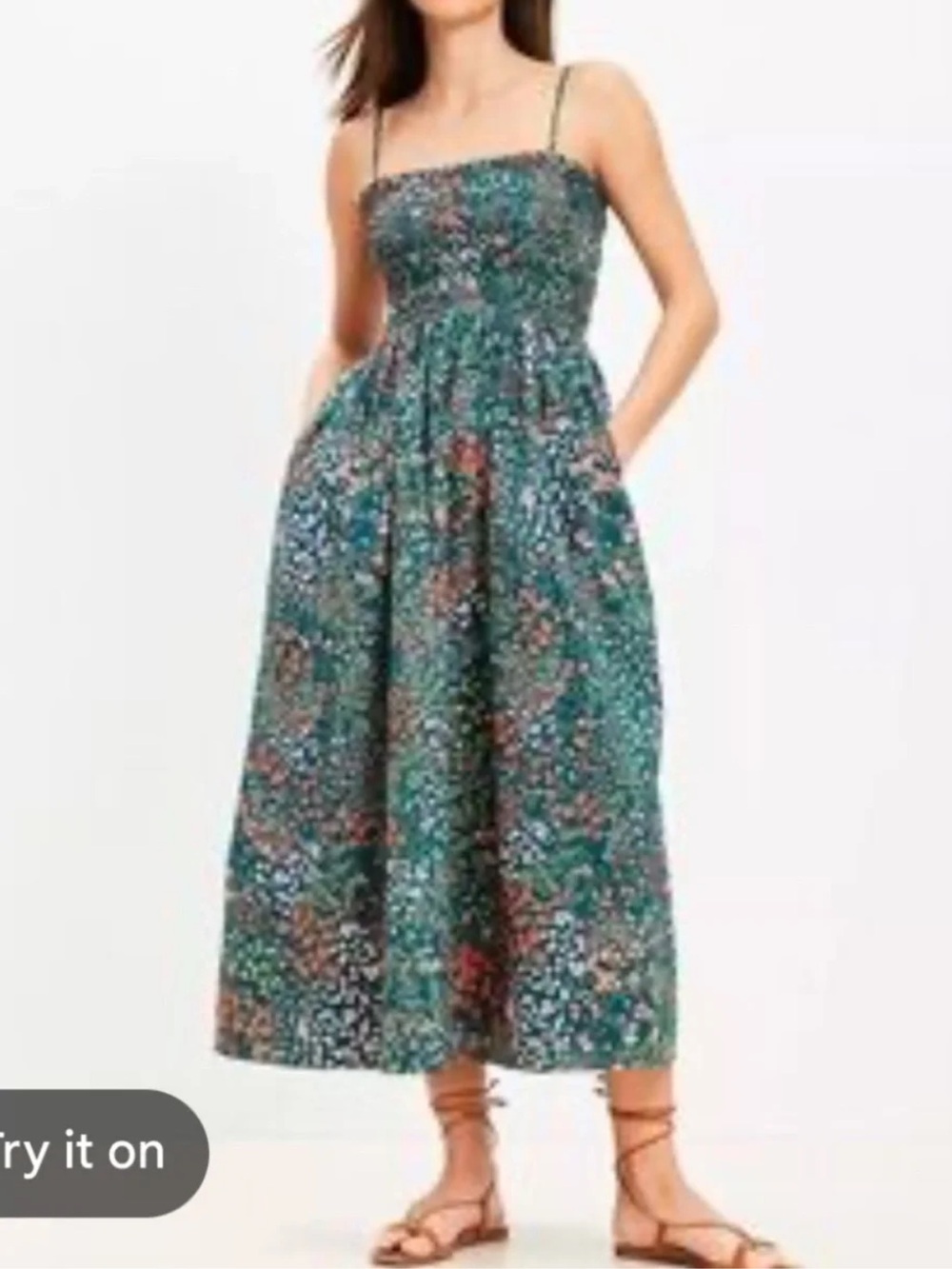 LOFT Forest Green Floral Smocked Maxi Dress - Picture 6 of 6